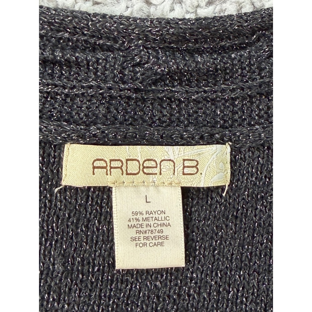 Arden B Womens Metallic Charcoal Grey Cable Knit V-Neck Tunic Sweater Large - Picture 2 of 3